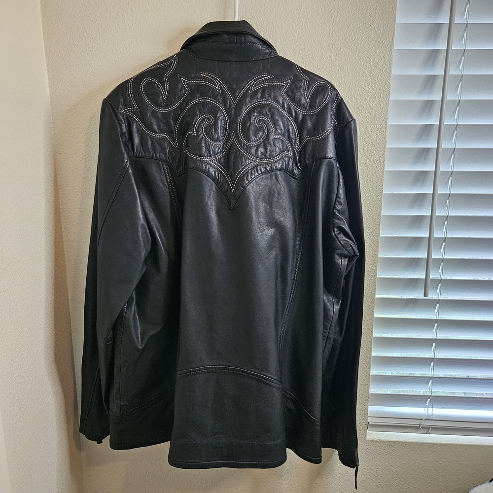 Moonshine Spirit Boot Barn Men's Black Leather Military Moto Jacket XL - Picture 3 of 14